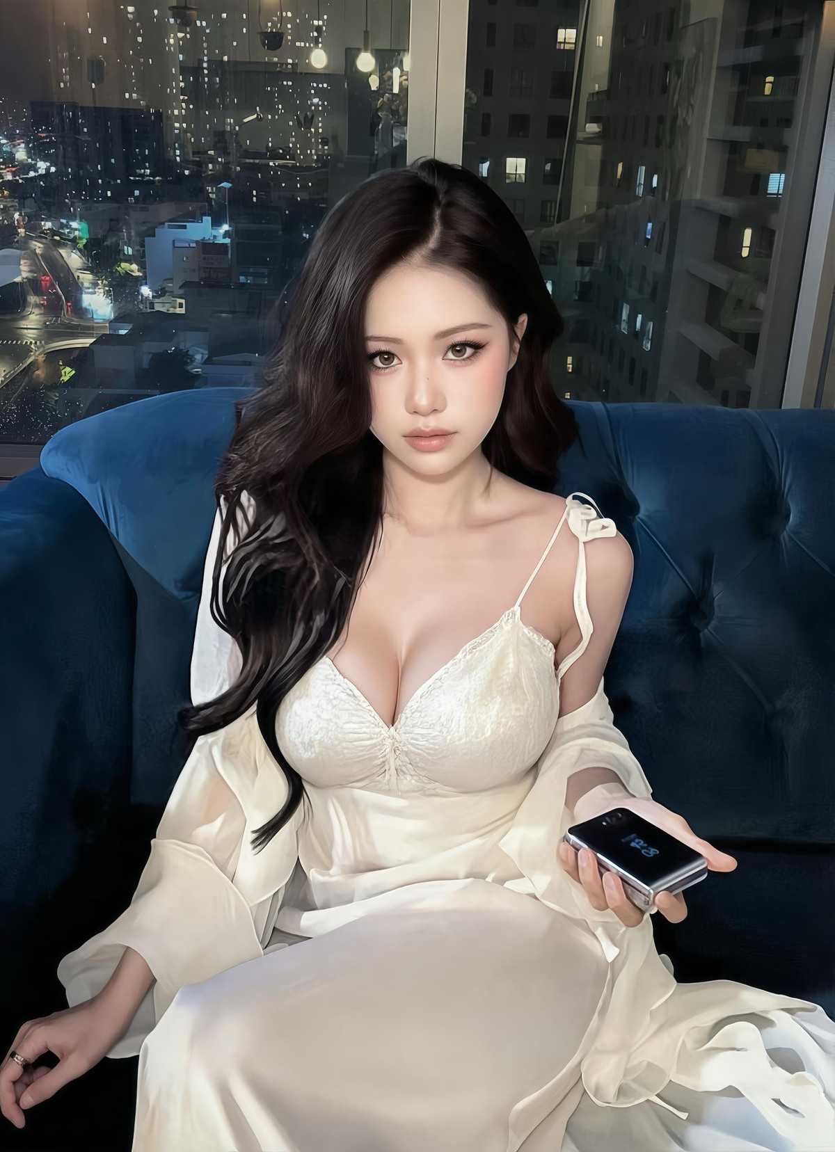 Bên cạnh đó, bộ sườn xám cách điệu với những đường cắt xẻ táo bạo, kết hợp cùng lối trang điểm nhẹ nhàng và chiếc tai nghe gaming quen thuộc cũng góp phần tạo nên một hình ảnh Yugi Kiều Oanh vừa quyến rũ, vừa cá tính.