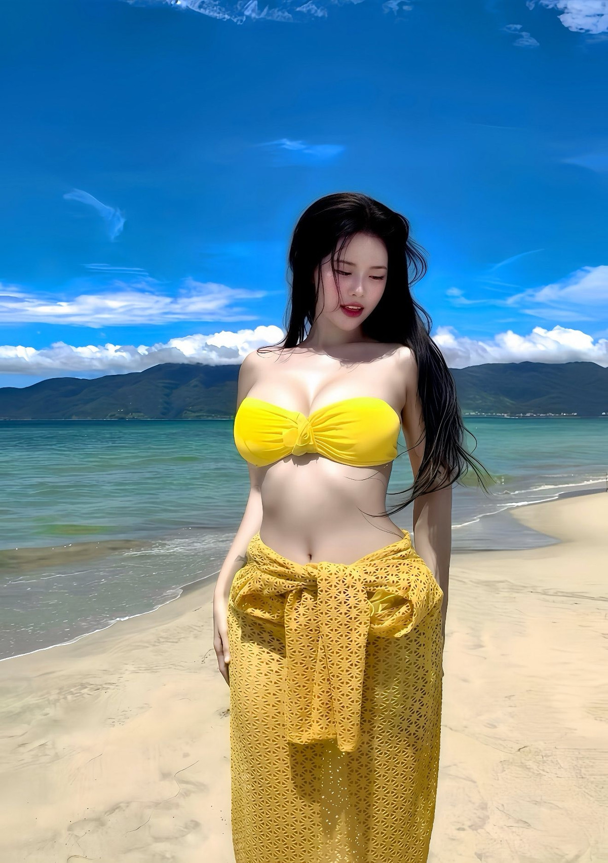 Điều khiến loạt ảnh này trở nên đặc biệt hơn cả chính là bối cảnh chụp: trên boong tàu giữa biển khơi, khi mặt trời đang từ từ lặn xuống. Màu sắc rực rỡ, ấm áp của hoàng hôn, từ tím hồng đến cam vàng, nhuộm cả bầu trời và mặt biển, tạo nên một bức tranh hoàn hảo. (Ảnh: FBNV)