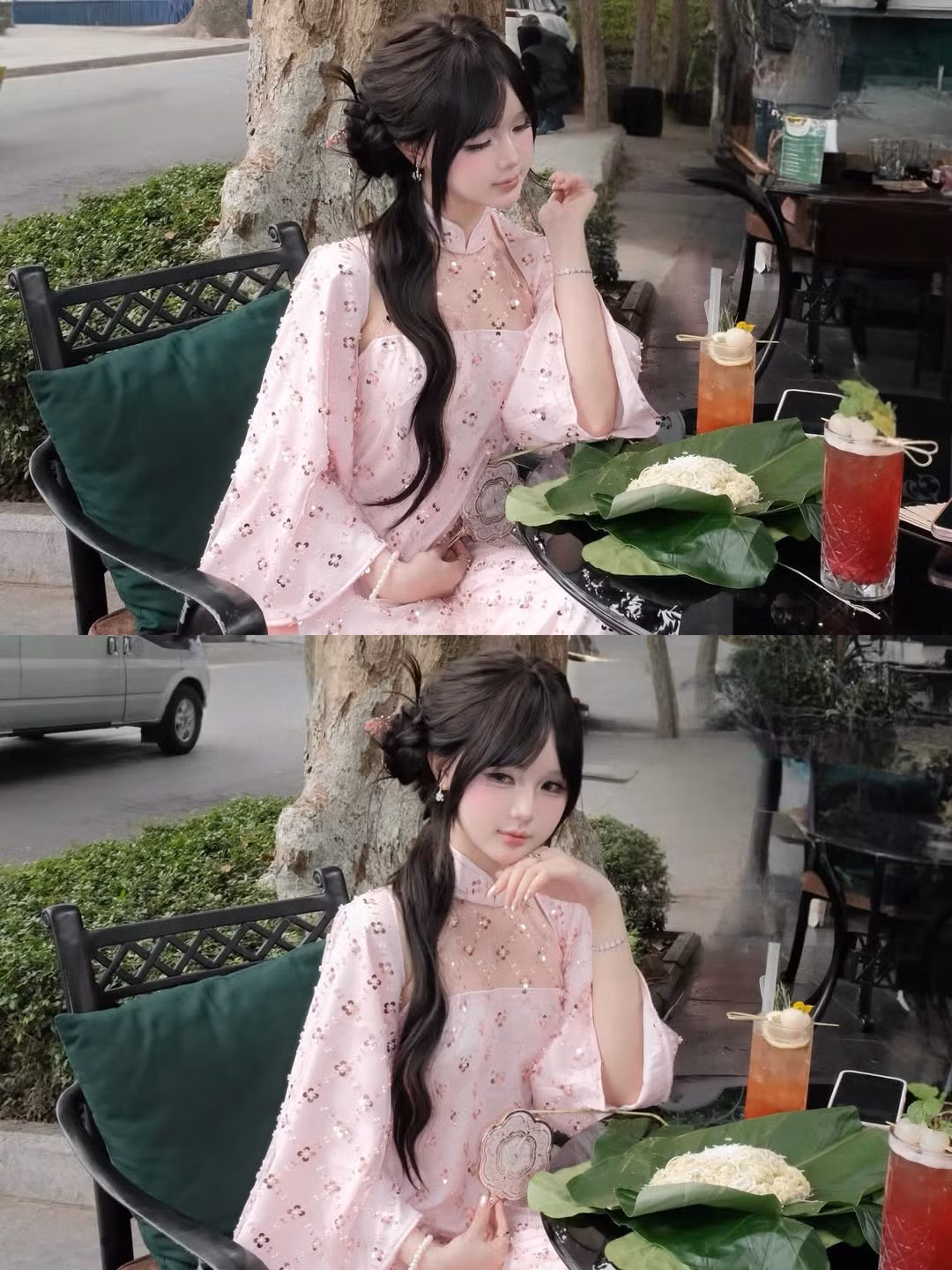 Khi khoác lên mình tà áo dài cách tân, vẻ đẹp này càng được tôn lên một cách hoàn hảo. Chiếc áo dài được làm từ chất liệu lụa mỏng nhẹ, với tông màu hồng pastel ngọt ngào làm chủ đạo. (Ảnh: IGNV)