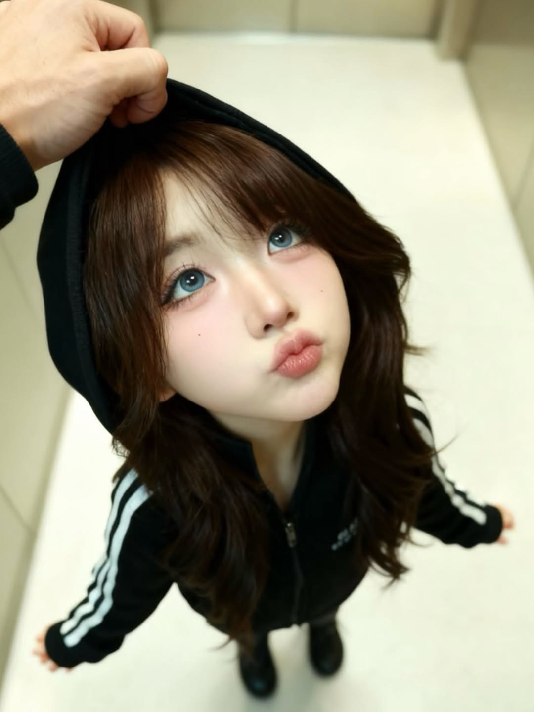 Dù bị "nắm đầu" một cách đầy tinh nghịch, biểu cảm của Yuka không hề khó chịu mà ngược lại, sự nhỏ nhắn và nét ngây thơ của cô khiến người xem chỉ muốn "bế ngay về nuôi". (Ảnh: IGNV)