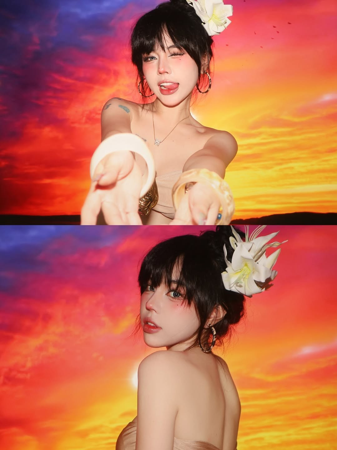 Trong bộ ảnh "biển tại gia" của mình, Bảo Khuyên Susan diện thiết kế bikini gợi cảm, với chất liệu mỏng nhẹ bay bổng, tôn lên bờ vai thon thả và vẻ đẹp mong manh.