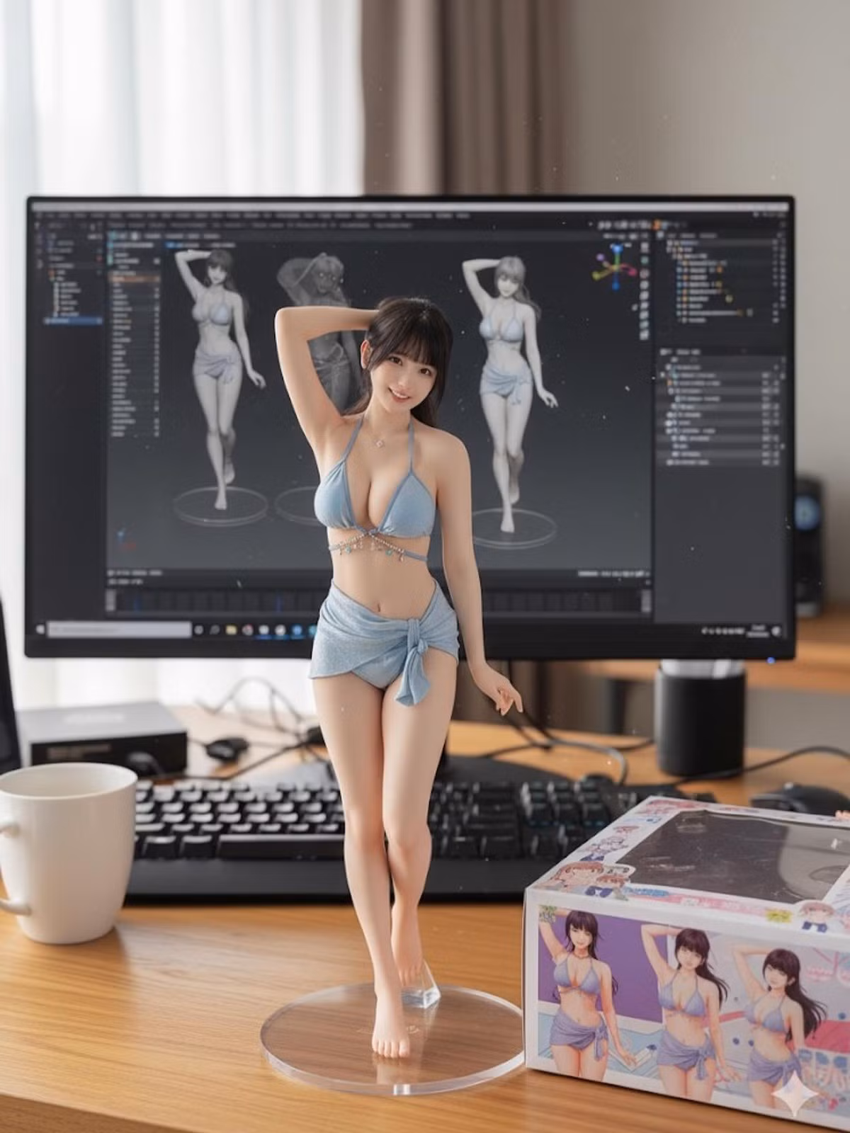 Điểm khiến trend này "viral" chính là độ chi tiết cực cao. Bức ảnh không chỉ tái hiện khuôn mặt người dùng trên mô hình 3D mà còn có cả bao bì phong cách Bandai, đế mica trong suốt, thậm chí là màn hình máy tính hiển thị quá trình dựng hình 3D bằng phần mềm chuyên nghiệp.