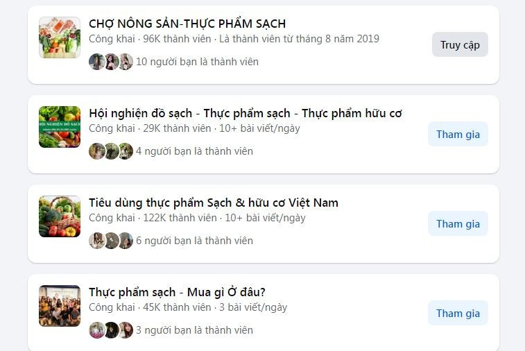 Nhiều hội nhóm về thực phẩm sạch thu hút lượng lớn người tham gia. capture.jpg