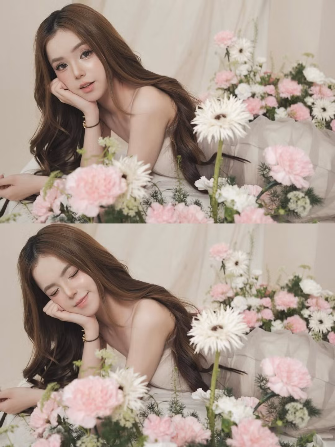 Những khoảnh khắc tương tác với hoa cẩm chướng và hoa cúc mang đến cảm giác nhẹ nhàng, ngọt ngào đúng chuẩn "nàng thơ". (Ảnh: IGNV)