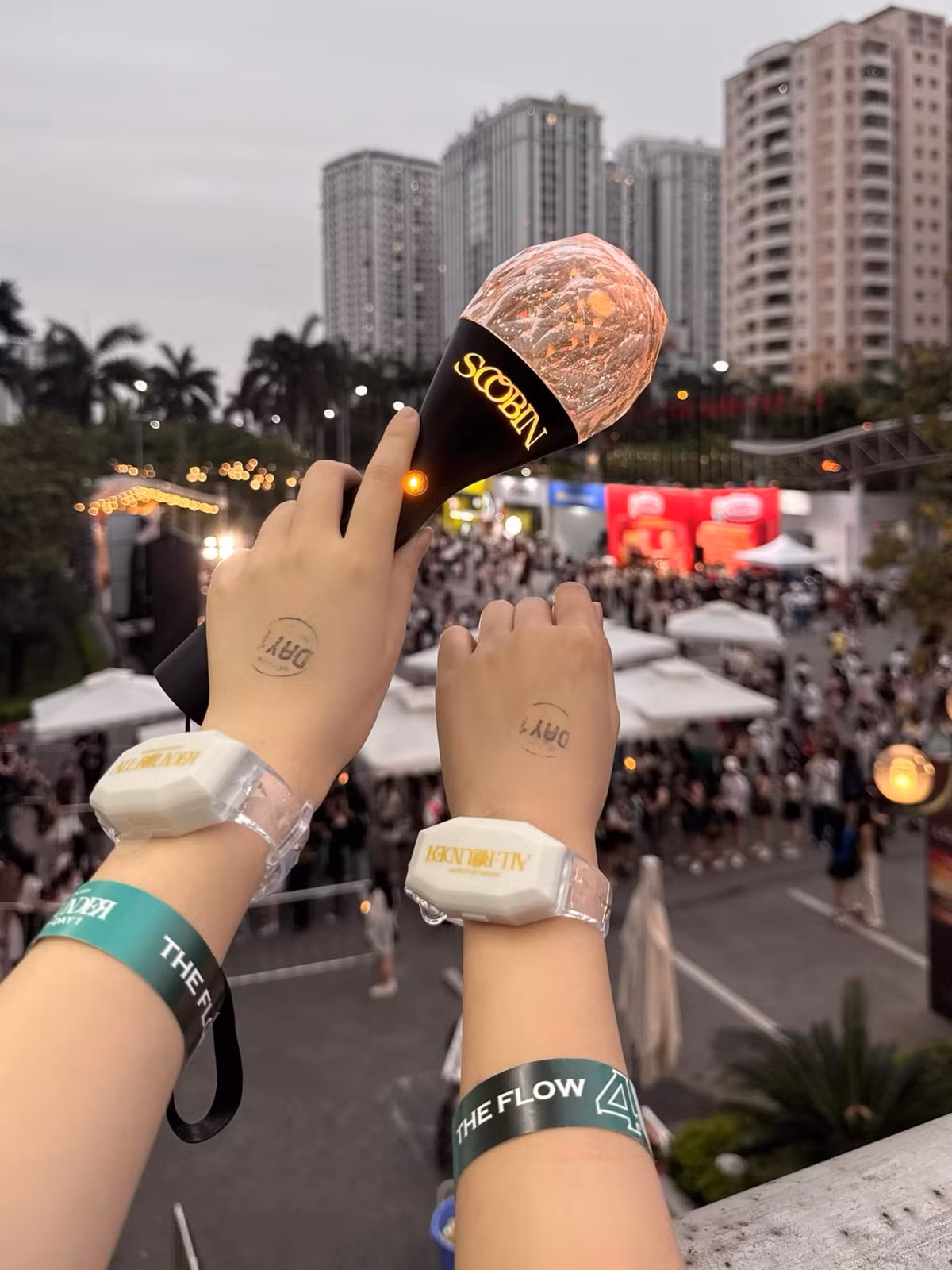 Đính kèm là bức ảnh cầm lightstick “có tâm”, check-in với khung cảnh sôi động của đêm diễn - đúng chuẩn một fangirl chính hiệu.