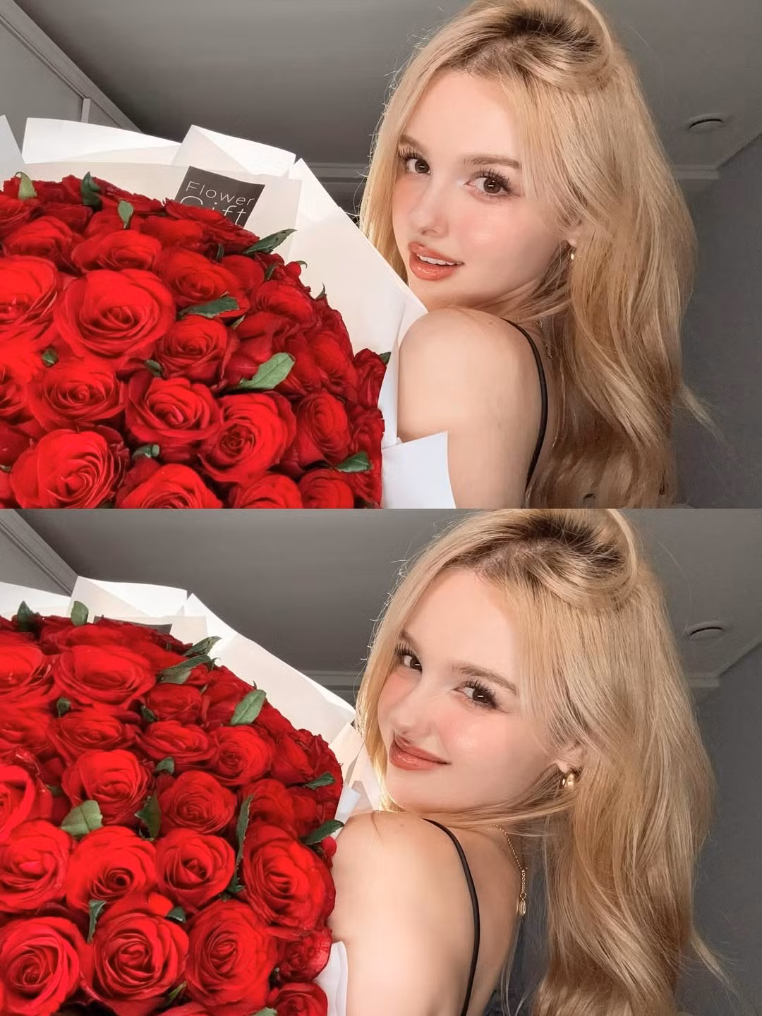 Cô nàng khoe trọn vẻ đẹp nữ tính, dịu dàng với ánh mắt biết nói, nụ cười tươi tắn và đôi má ửng hồng. (Ảnh: IGNV)