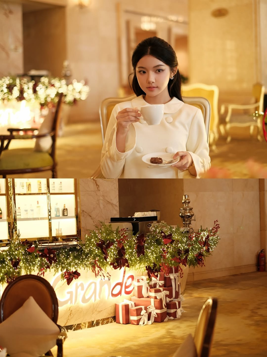 Bộ trang phục không quá cầu kỳ nhưng lại tôn lên trọn vẹn làn da trắng sứ và vóc dáng mảnh mai của cô nàng. Đi kèm là chiếc clutch cầm tay màu vàng ánh kim lấp lánh, tạo điểm nhấn hoàn hảo cho tổng thể vẻ ngoài sang trọng. (Ảnh: IGNV)