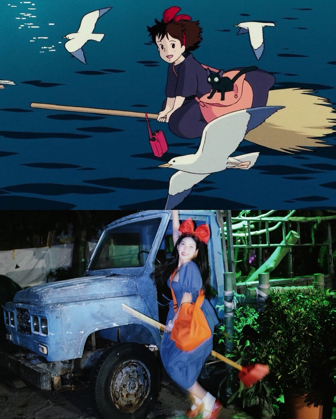 Khoảnh khắc bay trên chổi với chiếc chổi đỏ tươi và thần thái "chuẩn bị cất cánh" khiến bức ảnh trở nên hài hước và sinh động. (Ảnh: FBNV)