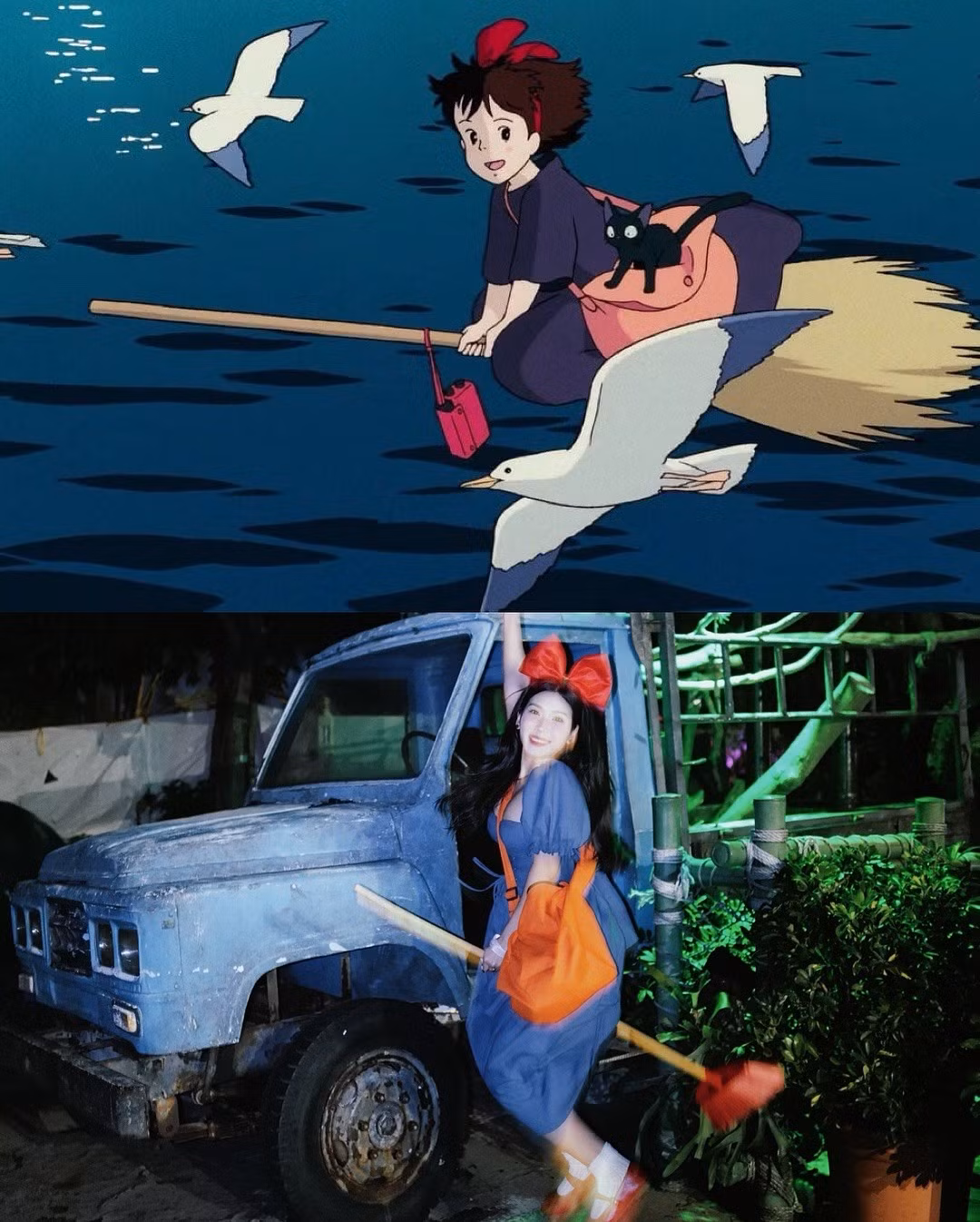 Khoảnh khắc bay trên chổi với chiếc chổi đỏ tươi và thần thái "chuẩn bị cất cánh" khiến bức ảnh trở nên hài hước và sinh động. (Ảnh: FBNV)