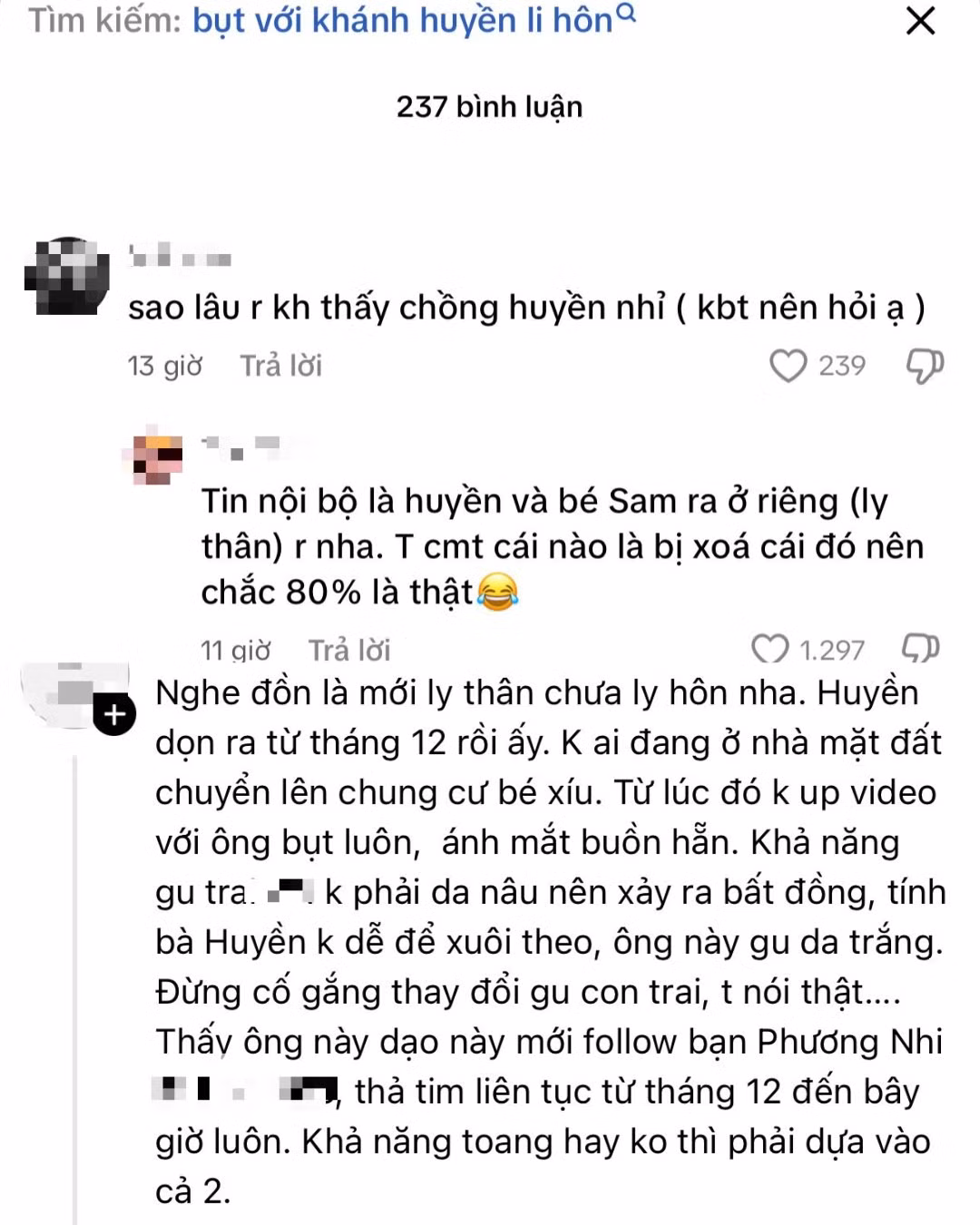 Nghi vấn bắt đầu lan rộng từ những bình luận được cho là "nguồn tin nội bộ" trên TikTok. Theo đó, nhiều người khẳng định Huyền 2k4 và Bụt đã ly thân từ tháng 12, nàng hot girl cũng đã dọn ra khỏi biệt thự để sống tại một căn chung cư riêng biệt. (Ảnh: Tổng hợp)