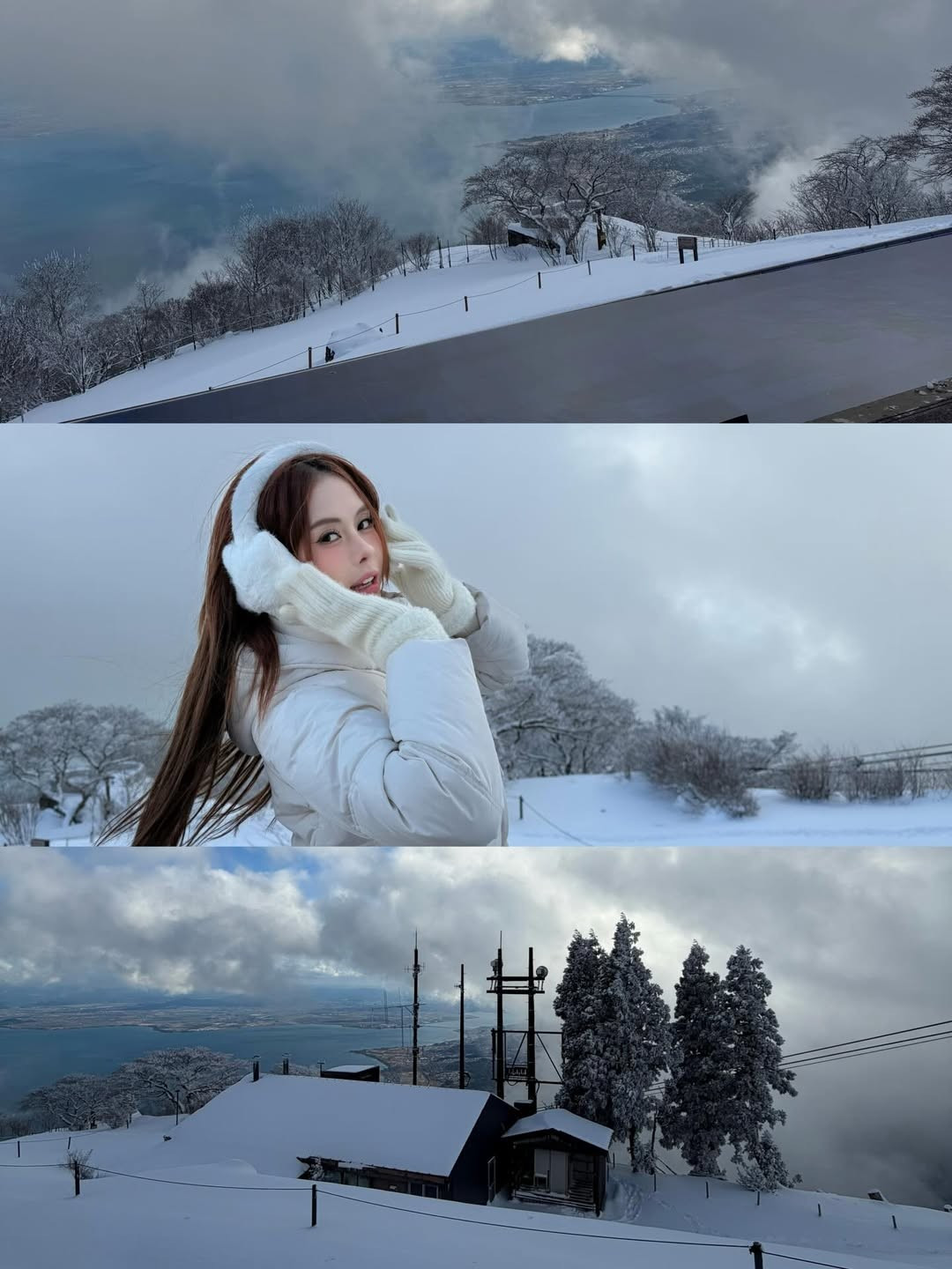 Xuất hiện tại khu vực núi cao với tầm nhìn hướng ra hồ Biwa thơ mộng, Ngân Hà khéo léo lựa chọn trang phục chủ đạo là màu trắng. (Ảnh: IGNV)