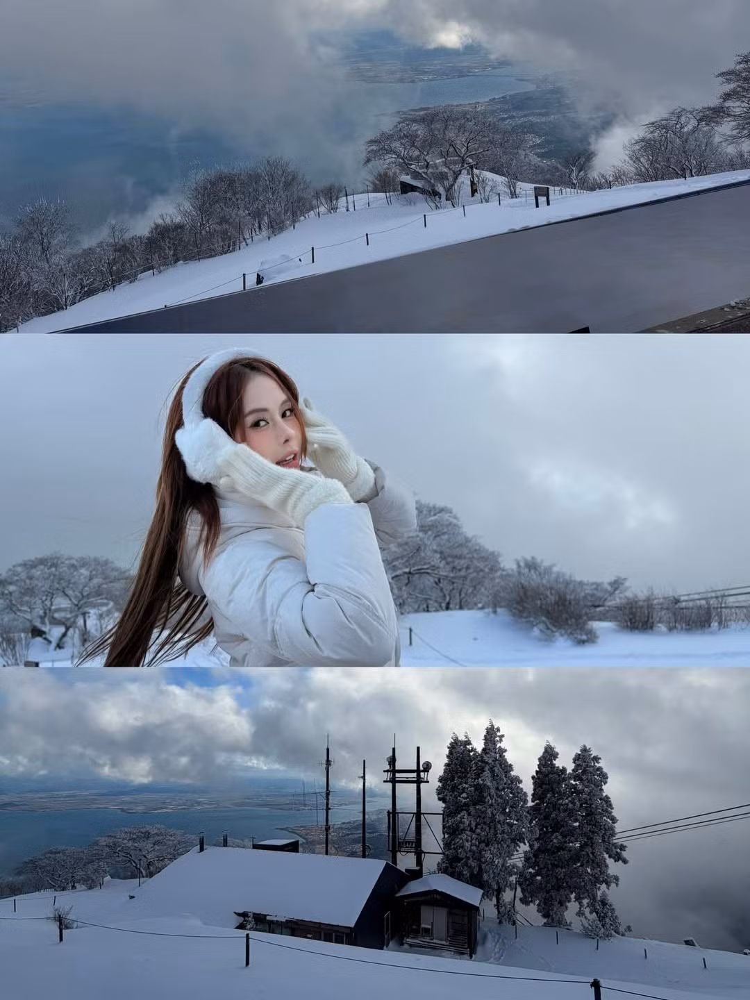 Xuất hiện tại khu vực núi cao với tầm nhìn hướng ra hồ Biwa thơ mộng, Ngân Hà khéo léo lựa chọn trang phục chủ đạo là màu trắng. (Ảnh: IGNV)