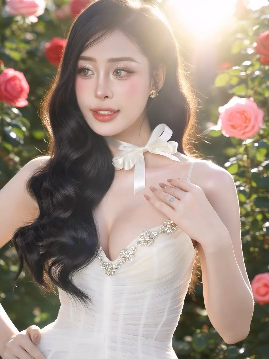 Nói đến những hot girl Sài thành sở hữu nhan sắc "cực phẩm" , không thể không nhắc đến Hồng Vy. Mới đây, cô nàng một lần nữa đốn tim fan bằng một bộ ảnh đậm chất "nàng thơ", khoe trọn vẻ đẹp quyến rũ và thanh thoát giữa vườn hoa rực rỡ. (Ảnh: Instagram @vymiu99)