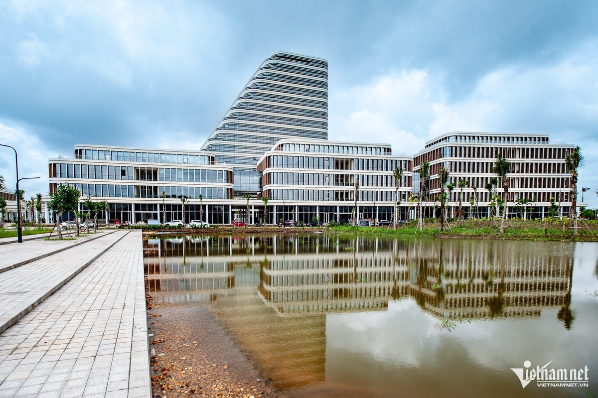 Không gian ngoài trời có tính thẩm mỹ với hệ thống cây xanh, thảm cỏ, hồ nước.