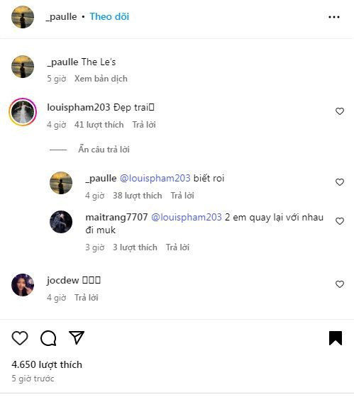 Chỉ một câu nói nửa đùa nửa thật nhưng lại khiến netizen "rần rần" vì cho rằng cô nàng vẫn còn quan tâm đến người cũ. Một số khác lại bày tỏ "liệu rằng có phải cặp đôi đang có dấu hiệu tái hợp hay không".