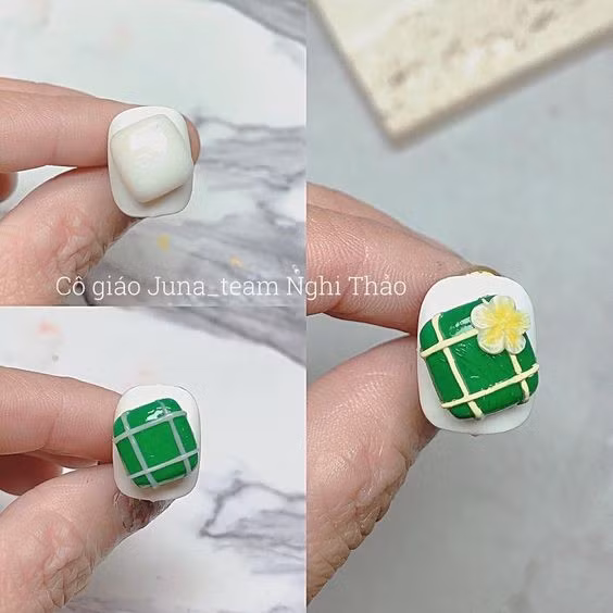 Không còn là những nét vẽ phẳng đơn điệu, mẫu nail này đã được nâng tầm thành nghệ thuật đắp nổi 3D công phu.