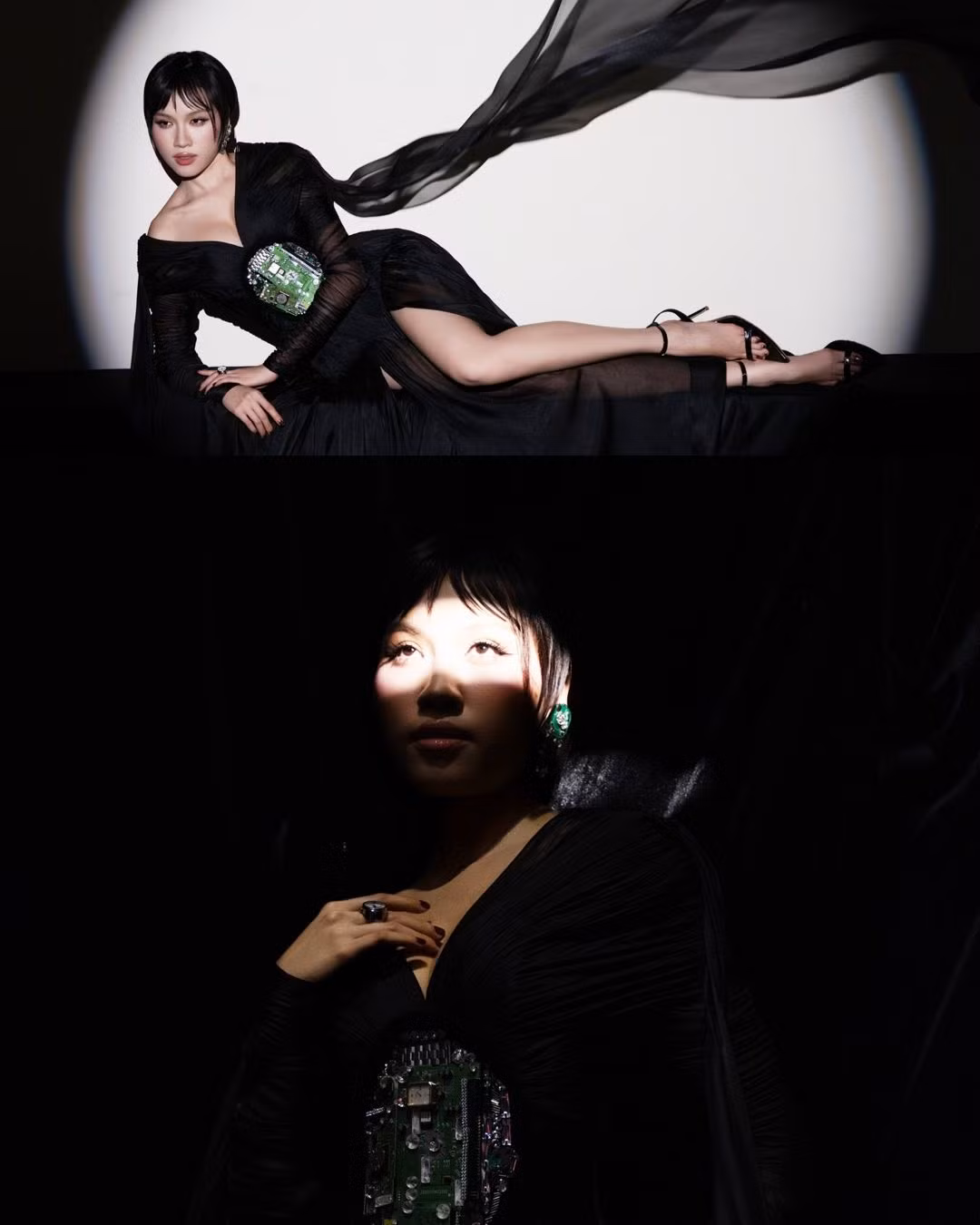 Tạo hình có phần lạ lẫm này của Thanh Thanh Huyền nhận về nhiều phản ứng trái chiều. Nhiều người khen ngợi cô nàng khi không ngại thử nghiệm những phong cách khác nhau, một số bày tỏ kiểu tóc cùng set đồ này không thực sự hợp với nữ MC, tuy nhiên thần thái của cô là điều không thể phủ nhận. (Ảnh: FBNV)