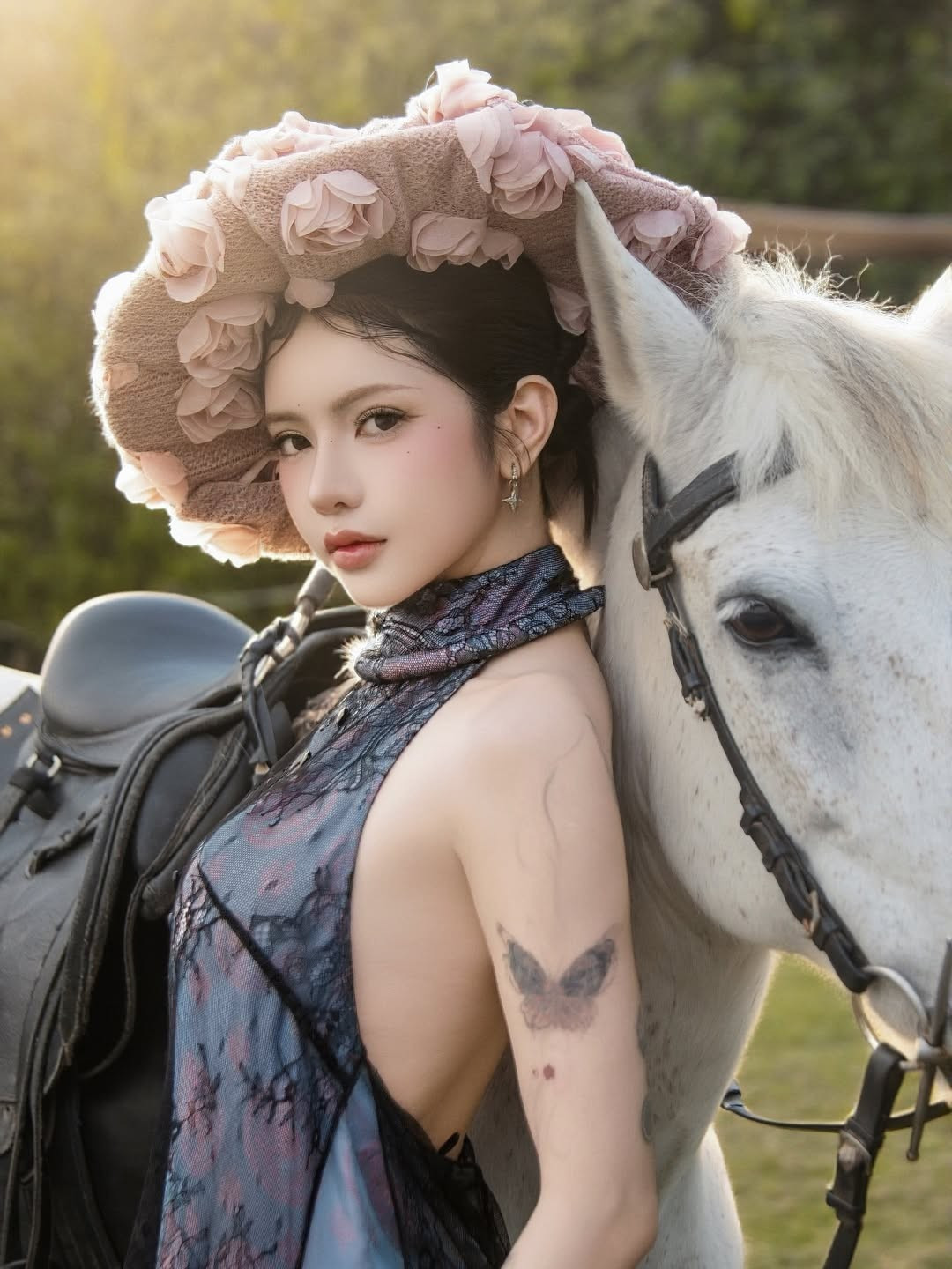 Việc lựa chọn "người bạn diễn" là chú ngựa trắng không chỉ làm nền cho nhan sắc của Ciin mà còn mang ý nghĩa hướng tới năm mới sắp đến. Ngựa tượng trưng cho sự dũng mãnh, tốc độ và sự bứt phá. (Ảnh: IGNV)