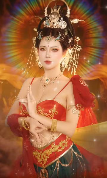 Trong bộ ảnh, Hoàng Tố Uyên khoác lên mình trang phục đỏ rực rỡ, lấp lánh, được thiết kế tỉ mỉ với nhiều chi tiết cầu kỳ, kiêu sa. Phần áo yếm hở vai quyến rũ, kết hợp cùng chân váy thiết kế chữ V phần thắt eo, tôn lên vóc dáng gợi cảm của cô.