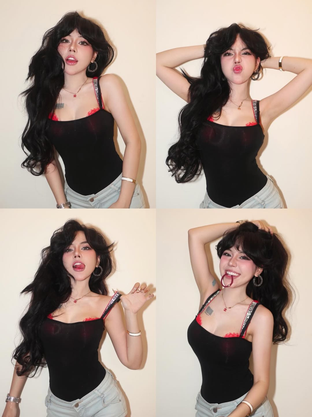 Trong loạt ảnh, cô nàng tiếp tục trung thành với lối trang điểm đậm, nhấn sâu vào đôi mắt to tròn tạo cảm giác như các nhân vật bước ra từ truyện tranh anime. (Ảnh: IGNV)