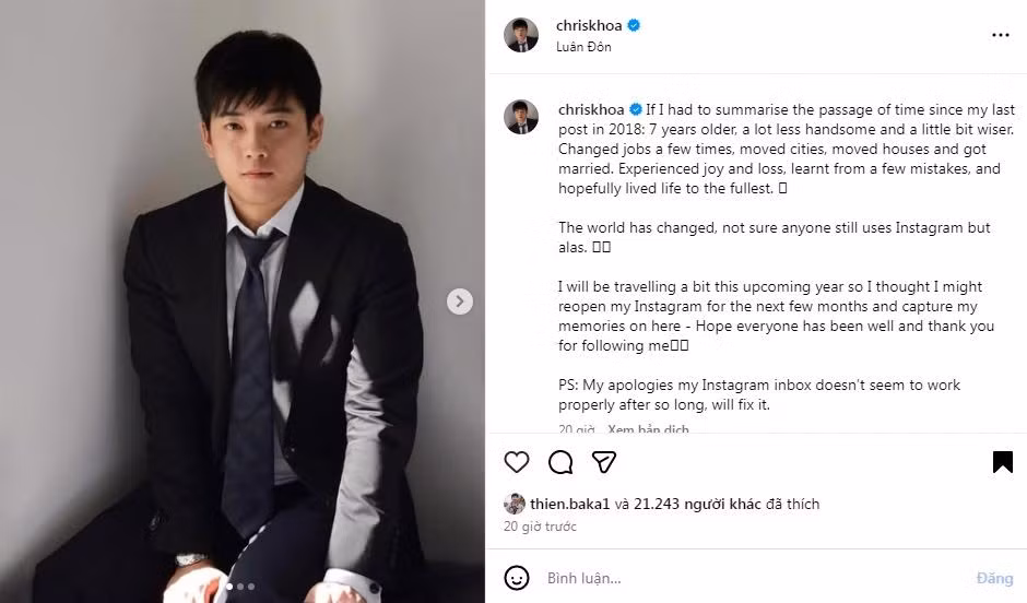 Thông báo về việc đã kết hôn và sắp lên chức cha (anh đã cập nhật trạng thái "husband" trên profile) đã khiến cộng đồng mạng vô cùng bất ngờ và thích thú. (Ảnh: IGNV)