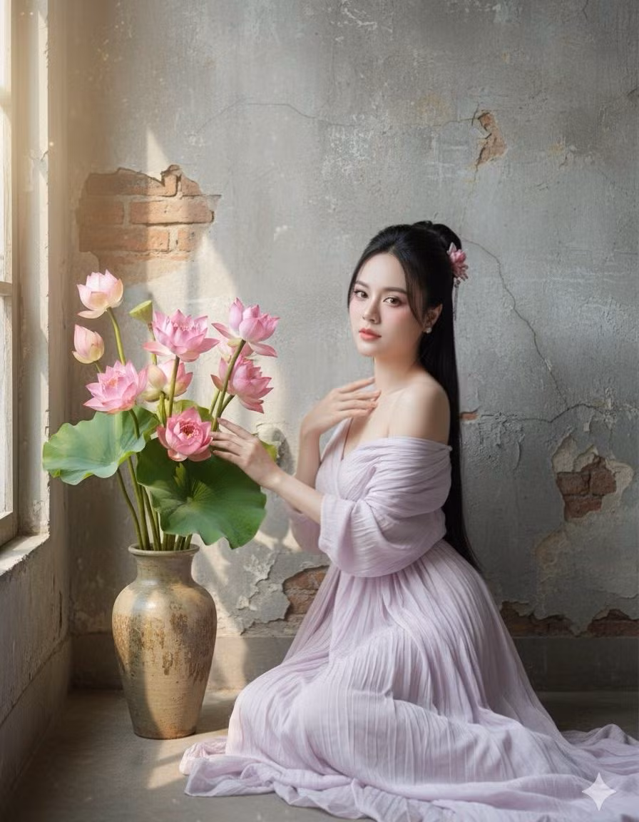 Trong các bức ảnh, Hằng Túi khoe trọn vẻ đẹp duyên dáng trong nhiều mẫu trang phục truyền thống như áo dài cách tân, áo yếm với chất liệu lụa mỏng manh, cùng với các chi tiết cổ điển như lồng đèn cá chép, lồng đèn kéo quân, và bánh Trung thu. (Ảnh: FBNV)