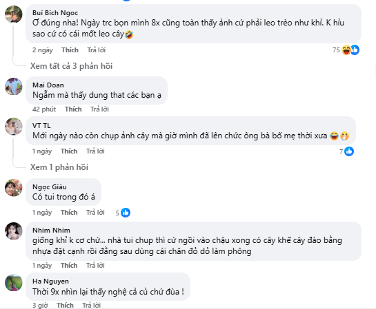 Lướt dưới phần bình luận của những bài đăng, không khó để bắt gặp những dòng hồi tưởng đầy hài hước: "Ngày trước bọn mình 8x toàn leo trèo như khỉ, không hiểu sao cứ có cái mốt leo cây!". Có người còn hóm hỉnh đùa rằng: "Thời đó nhìn lại thấy nghệ cả củ chứ đùa!".