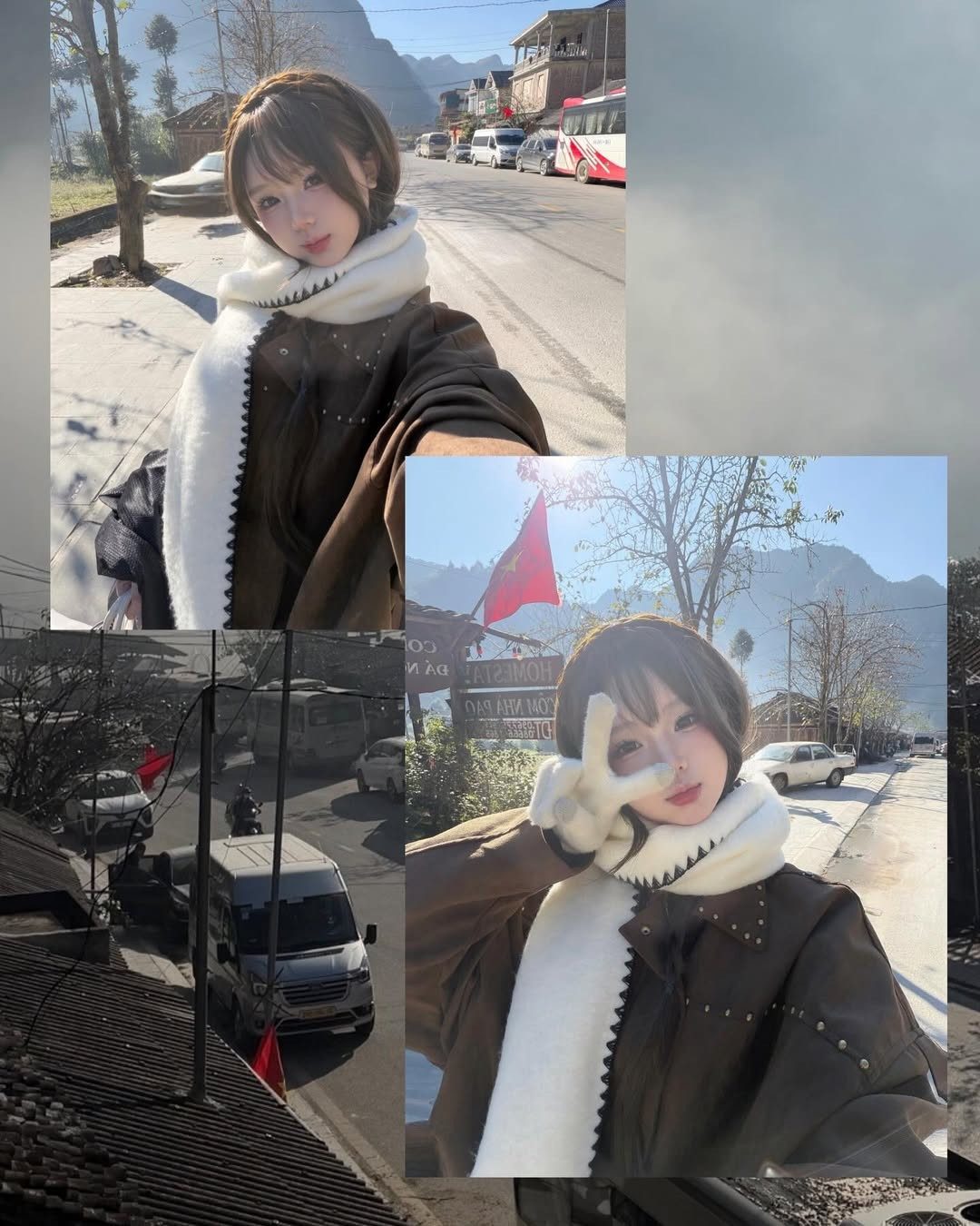 Khoảnh khắc Lô Lô Chải chìm trong sương trắng mờ ảo, chỉ còn ánh nắng mặt trời rực rỡ xuyên qua, cũng được cô nàng bắt trọn. Khung cảnh vừa huyền ảo vừa ấm áp này càng làm nổi bật vẻ đẹp mong manh, ngọt ngào của Hạnh Nguyễn. (Ảnh: IGNV)