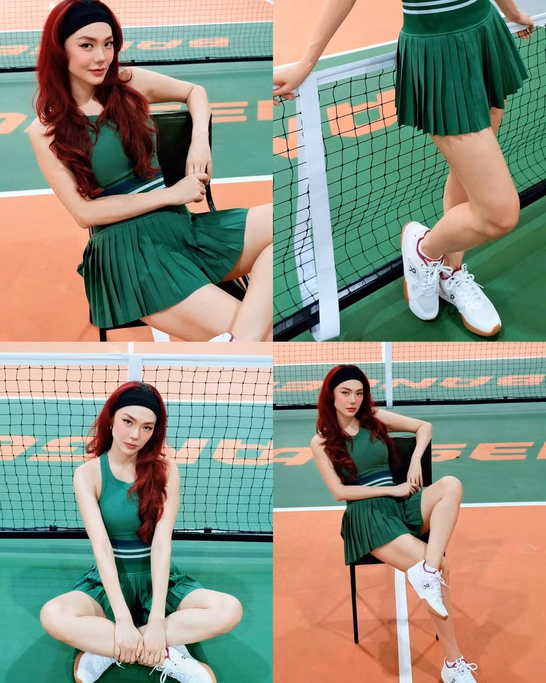 Diện trang phục thể thao màu xanh lá cây năng động, làn da trắng sứ nổi bật của Minh Hằng càng trở nên cuốn hút hơn bao giờ hết, đúng chuẩn visual "trắng phát sáng".