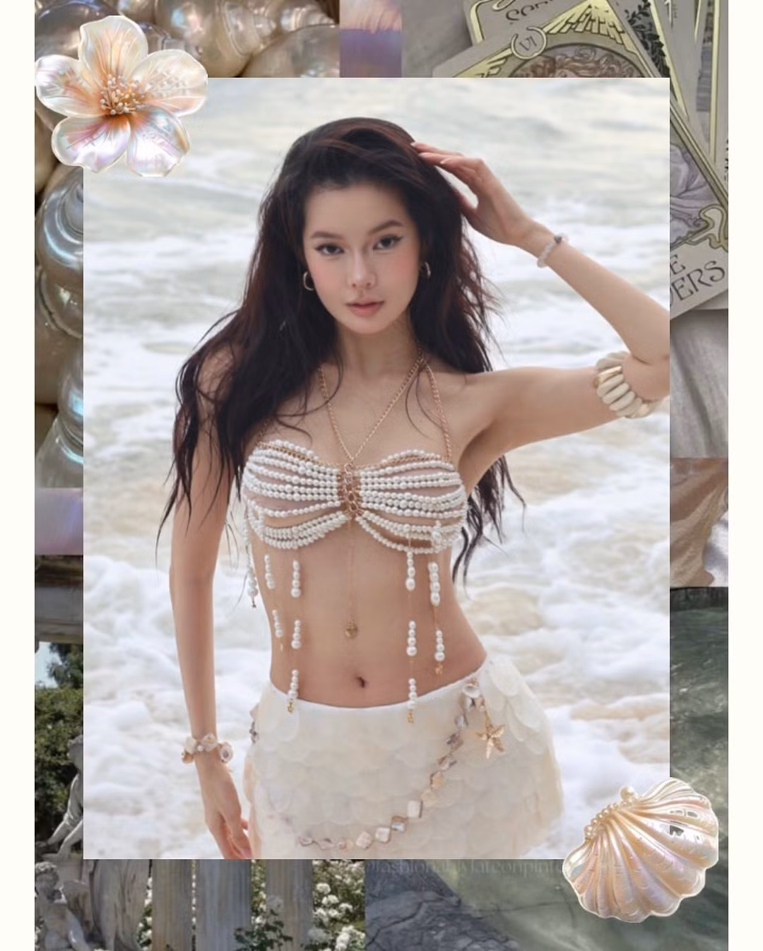 Bộ bikini mà Yên Đan lựa chọn được thiết kế tinh xảo từ những chuỗi ngọc trai lấp lánh, tạo nên vẻ ngoài vừa sang trọng, vừa quyến rũ.