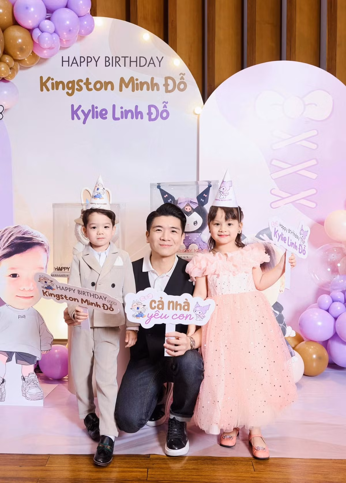 Dù bận rộn với công việc lãnh đạo tại ngân hàng và doanh nghiệp lớn, anh vẫn dành thời gian cho con, đi du lịch cùng con, hay tổ chức những bữa tiệc sinh nhật hoành tráng cho 2 bé.