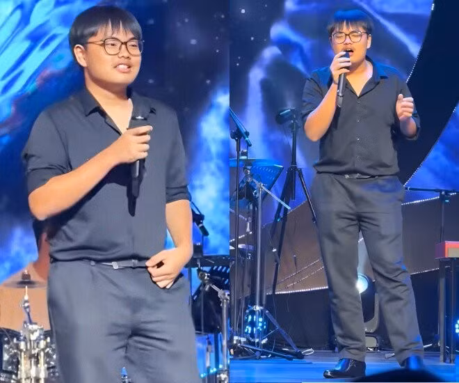 Ở tuổi 16, quý tử Xuân Bắc trổ dáng cao lớn phổng phao. Đồng thời, phong cách sơ mi phối với quần tây khiến cậu trông trưởng thành như thanh niên. Đặc biệt, Bi Béo giờ đây còn lạ lẫm khi để râu, trông "dừ" hơn tuổi thật.