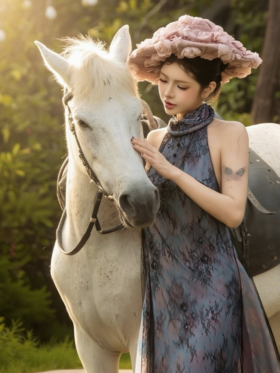 Không chỉ tập trung vào trang phục, sự tương tác giữa Ciin và chú ngựa trắng cũng là một điểm sáng của bộ ảnh. Từ những khoảnh khắc nhẹ nhàng vuốt ve cho đến lúc mạnh dạn ngồi vững chãi trên lưng ngựa, cô nàng đều thể hiện sự tự tin và thần thái đỉnh cao. (Ảnh: IGNV)