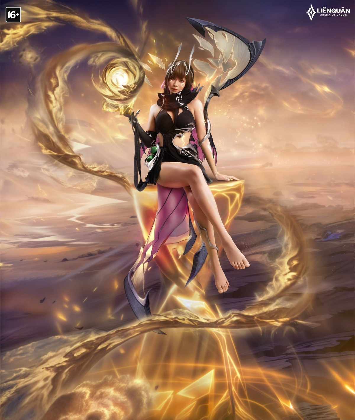 Trong bộ ảnh, Quỳnh Bei đã tái hiện thành công phiên bản Azzen'Ka sau khi được làm lại ngoại hình, vốn được thiết kế theo phong cách nữ tính và quyền năng hơn. (Ảnh: Garena Liên Quân Mobile)