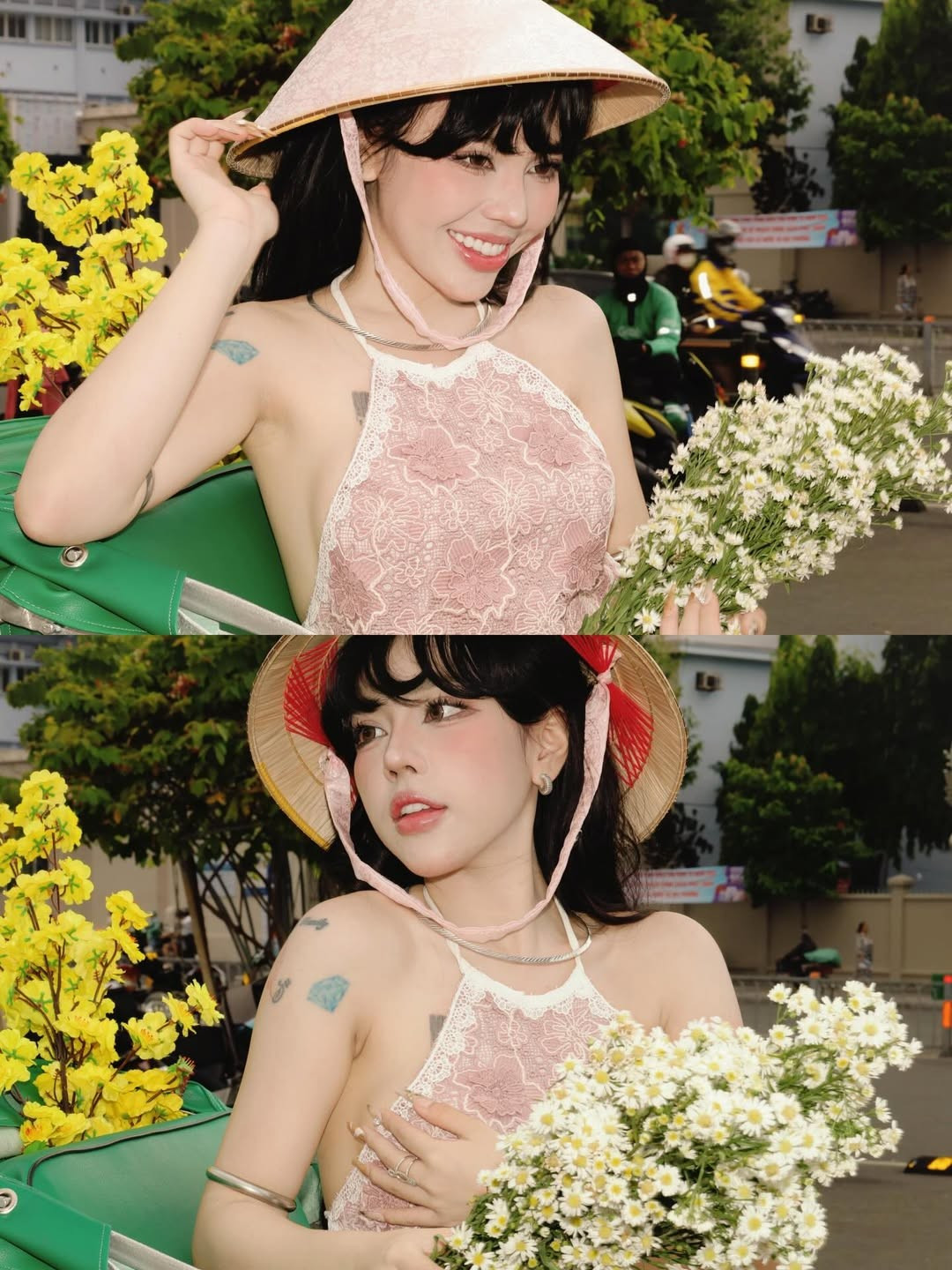 Trong loạt ảnh dạo phố mới nhất, Bảo Khuyên Susan chọn tông hồng pastel ngọt ngào làm chủ đạo. (Ảnh: IGNV)