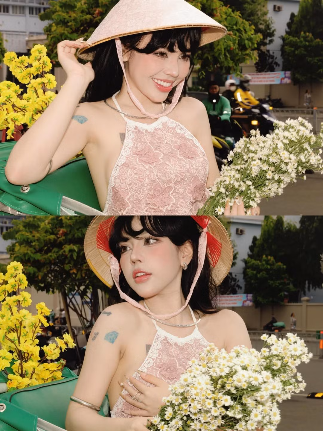 Trong loạt ảnh dạo phố mới nhất, Bảo Khuyên Susan chọn tông hồng pastel ngọt ngào làm chủ đạo. (Ảnh: IGNV)