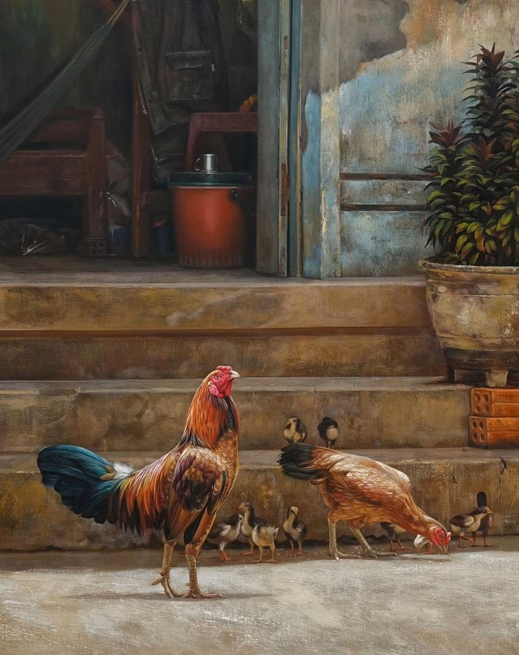 Không chỉ nổi tiếng với tranh thanh long, họa sĩ Lê Sâm còn sở hữu một kho tàng các tác phẩm tả thực ấn tượng khác, tập trung vào đề tài đời sống và tĩnh vật.