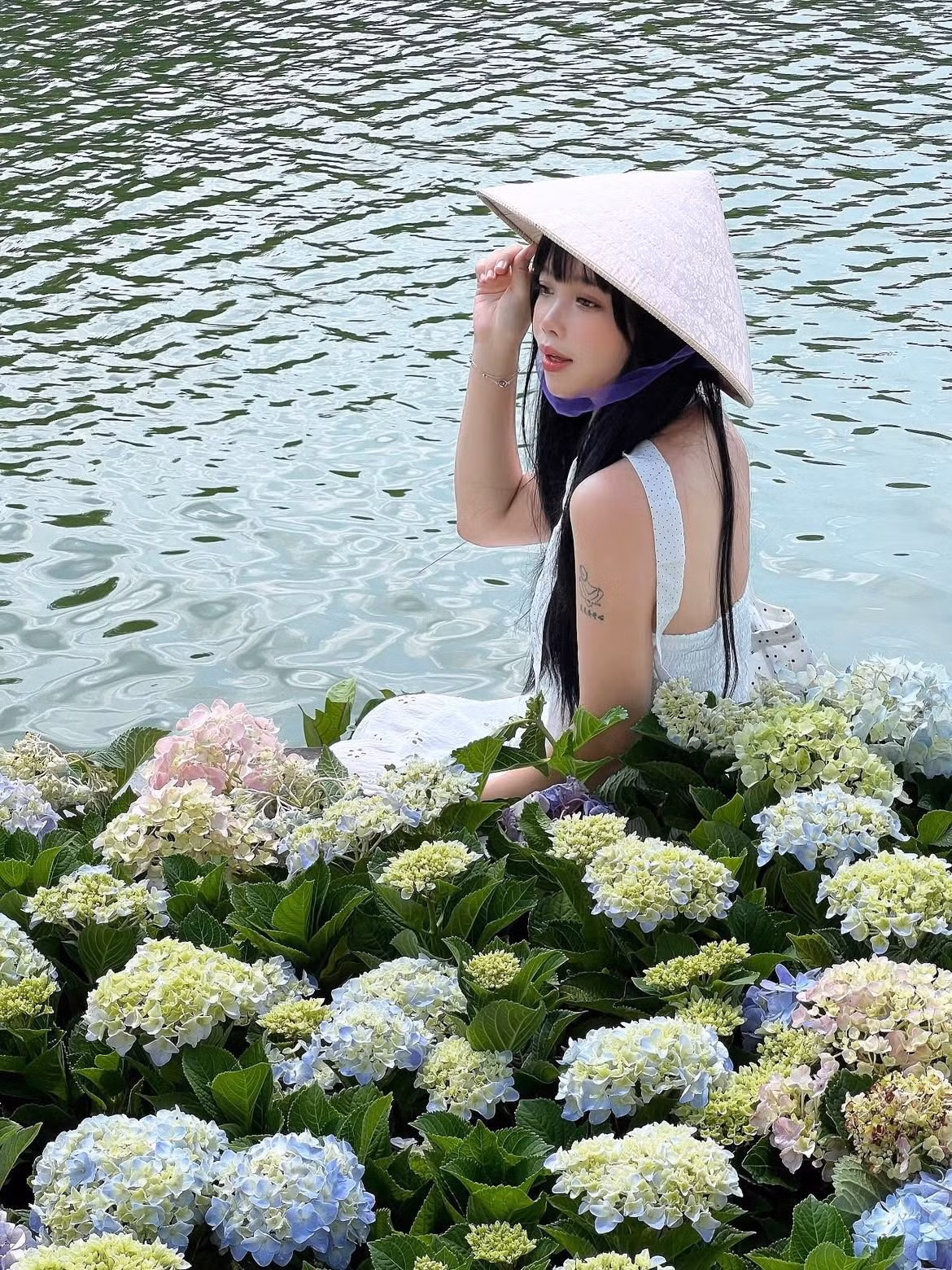 Ai bảo muốn ngắm cẩm tú cầu phải lên tận Đà Lạt? Ngay tại trung tâm Hà Nội, một thảm hoa cẩm tú cầu đủ màu sắc từ xanh, tím, hồng, trắng... đang nở rộ, tạo nên một khung cảnh cổ tích bên bờ Hồ Gươm cổ kính. (Ảnh: Tổng hợp)