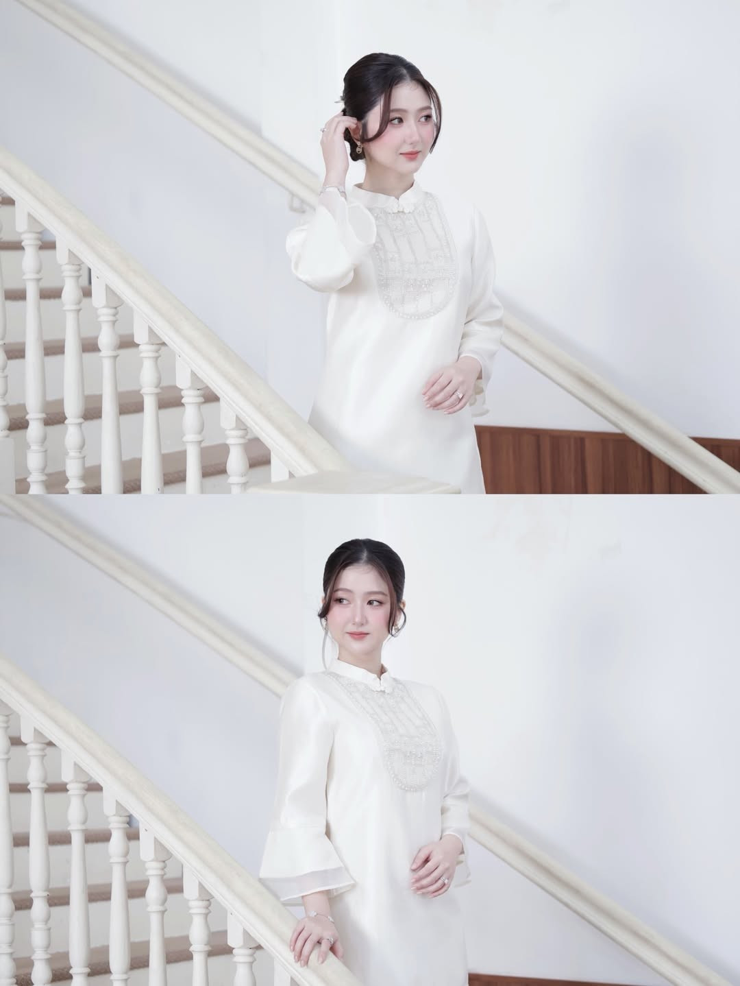 Phần tay lỡ được thiết kế loe rộng với lớp voan mỏng ở cửa tay, tạo hiệu ứng bay bổng và nữ tính mỗi khi cử động. (Ảnh: IGNV)