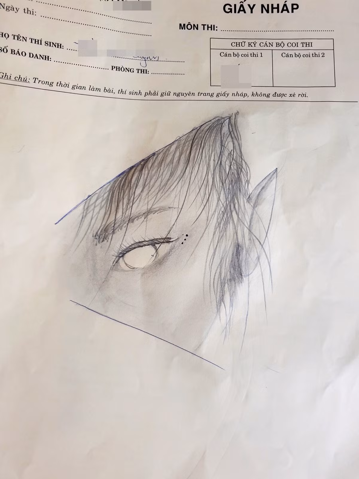 Những hình ảnh được các “họa sĩ” không chuyên sáng tạo, tô vẽ trong lúc làm xong bài thi sớm, thậm chí, có cả những sĩ tử không làm được bài cũng cố “giết thời gian” bằng những tác phẩm trên chính tờ giấy nháp của mình.