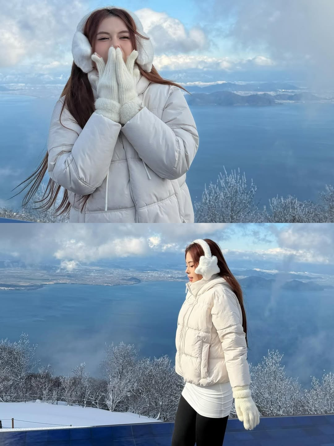 Dù là đang ngồi trên chuyến tàu lăn bánh qua những thị trấn nhỏ, hay vui đùa tinh nghịch với tuyết trắng, Võ Nữ Ngân Hà vẫn giữ được thần thái rạng rỡ. (Ảnh: IGNV)