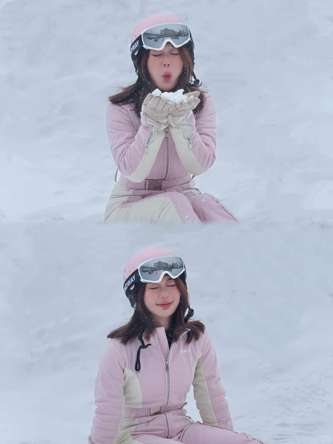 Thiết kế ôm sát giúp Sun HT khoe khéo vóc dáng mảnh mai, cân đối dù đang ở giữa khung cảnh tuyết trắng xóa. (Ảnh: IGNV)