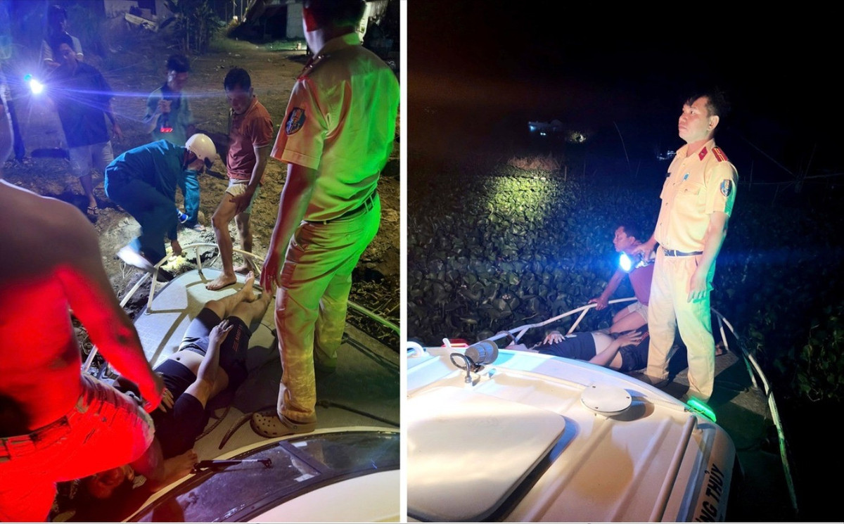 Lực lượng công an phối hợp người dân kịp thời tìm kiếm đưa nạn nhân vào bờ. Ảnh: Tiến Tầm