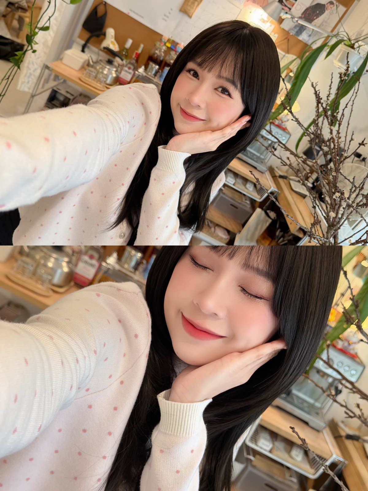 Dù là tạo dáng bên hiên cửa quán cà phê hay lúc đang thưởng thức món bánh ngọt, Sam luôn giữ nụ cười tươi tắn và ánh mắt biết nói. Đây chính là "vũ khí" quan trọng nhất giúp cô chinh phục mọi phong cách. (Ảnh: IGNV)