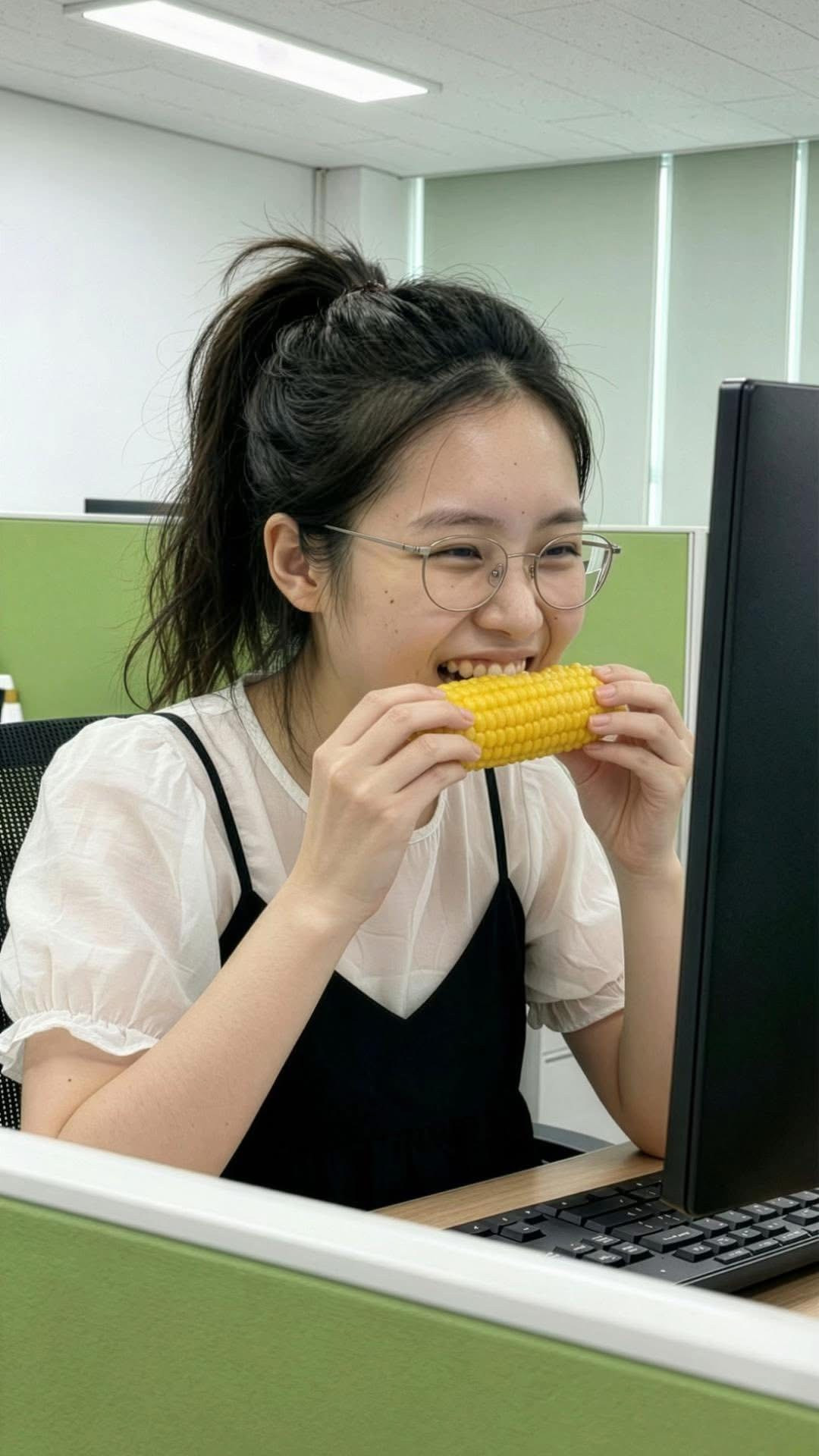 Tóc thì được búi vội, buộc cao cho gọn để... dễ chạy deadline, đôi khi hơi bù xù vì vừa phải vò đầu bứt tai tìm ý tưởng.