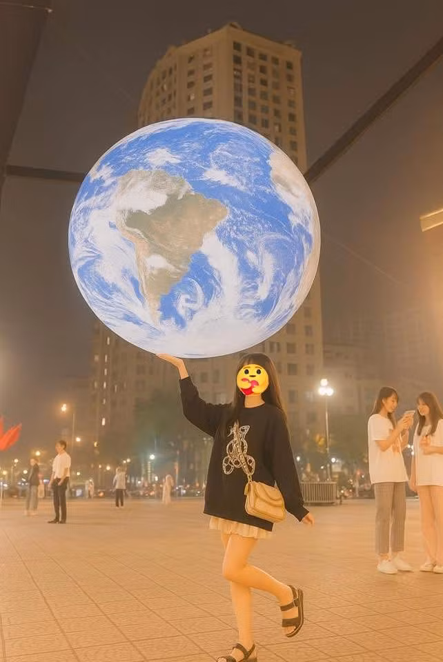 Được treo lơ lửng một cách độc đáo tại vườn hoa Lạc Long Quân, mô hình tạo nên một khung cảnh siêu thực, lãng mạn bên bờ Hồ Tây lộng gió. (Ảnh: Tổng hợp)