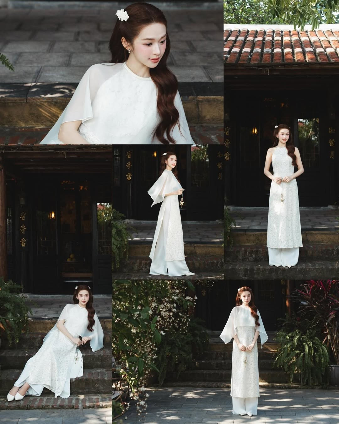 Họa tiết ren hoa nổi trên thân áo giúp bộ trang phục không bị đơn điệu mà cực kỳ bắt mắt dưới ánh nắng. (Ảnh: IGNV)