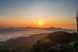 Giữa bạt ngàn chè xanh, sự xuất hiện của những tua-bin khiến toàn cảnh thêm phần ấn tượng, giống như một “khu vườn năng lượng” nằm giữa cao nguyên lộng gió. Ảnh Internet