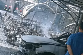 ...khiến hàng loạt xe điện du lịch bị thiêu rụi.