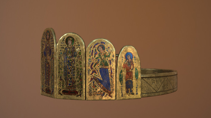 Chiếc vương miện này là một trong 3 vương miện của đế chế Byzantine được tìm thấy cho tới ngày nay. Dù nỗ lực nghiên cứu nhưng đến nay các chuyên gia chưa thể lý giải ý nghĩa của vương miện và từng được sử dụng như thế nào. Ảnh: artstation.com.